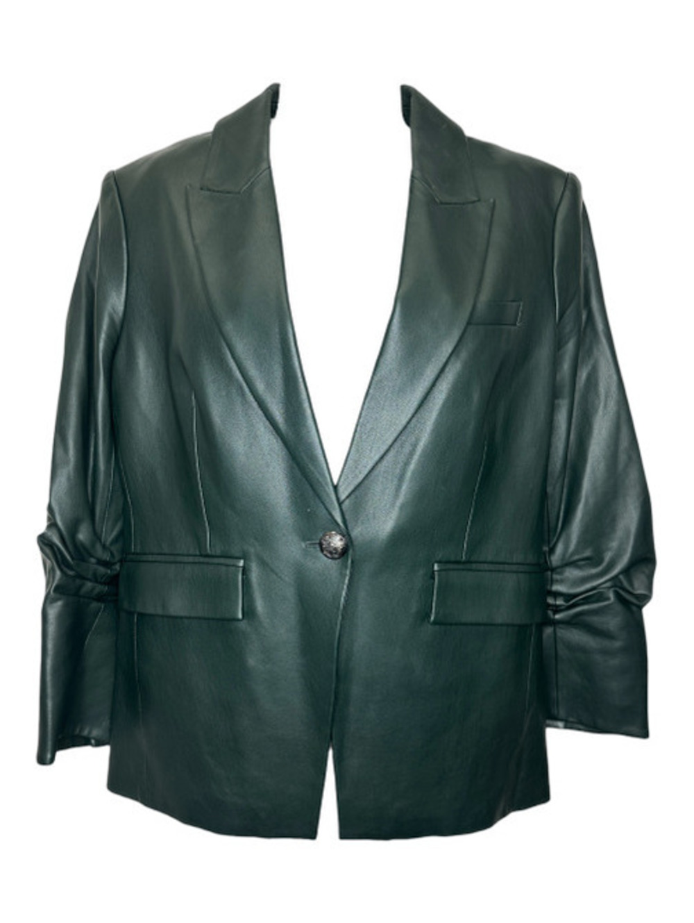 Veronica Beard Hollis Faux Leather Dickey Jacket in Green